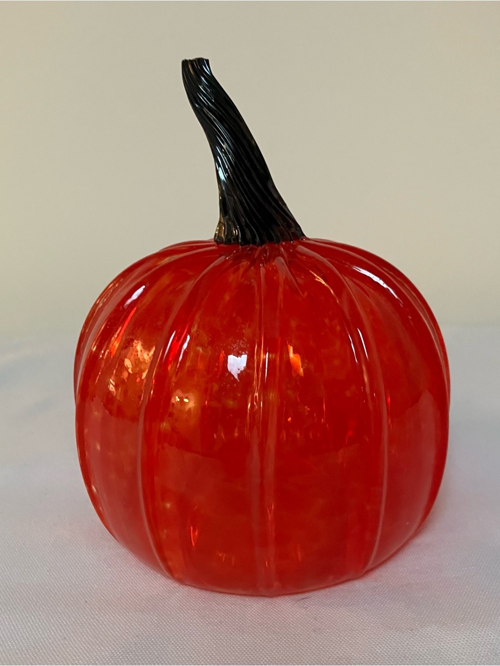 Blown Art Glass Pumpkin Orange Swirl Fall Decor 6.5 Inch Maximalist Cottage
